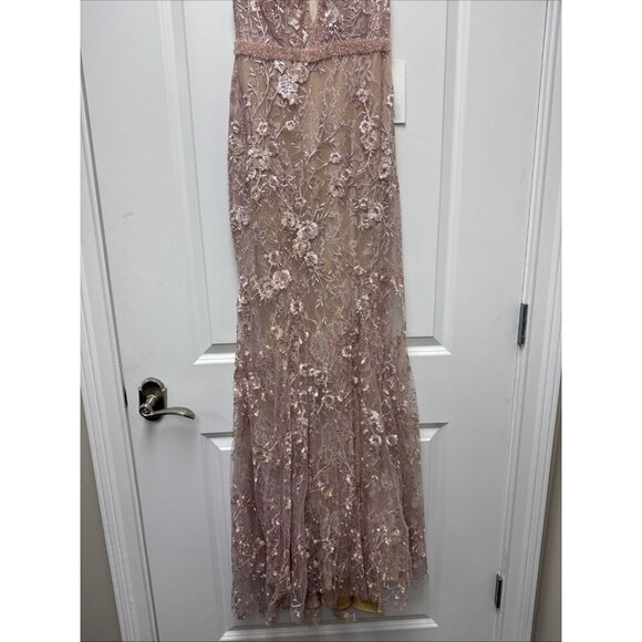 Mac Duggal Size 2 Pink Floral Embellished Sleeveless Plunge Neck Gown Dress New - Picture 6 of 10